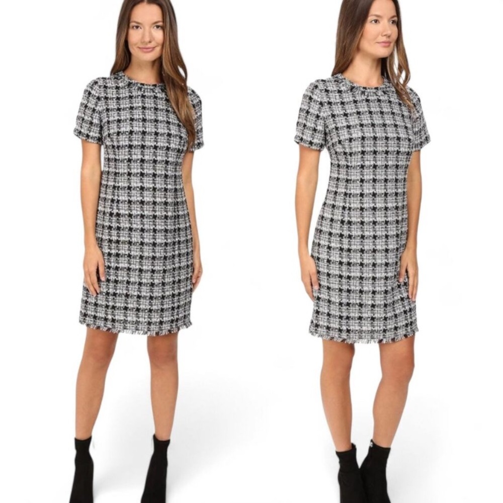 Kate Spade New York Black White Silver Plaid Tweed Sheath Dress Size 8 MSRP $428